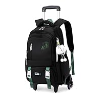 GRUOTEIS Black Rolling Backpack for Girls Boys Elementary Middle School Bags, Kids Wheeled Boys Girls Backpack with 6 Wheels, Black