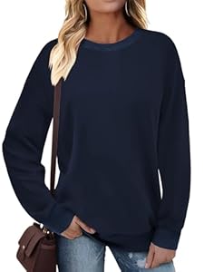 Cuptacc Pullover Damen Mit Rippenbündchen Kontrast Rundhals Große Größen Oberteil Lässige Schicker Große Größen Thermo Herbst Tuniken Damen Marineblau XL