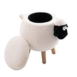 ひつじのショーン 収納スツール ショーンアニマルスツール 化粧スツール 木枠 木脚 強度構造 耐荷重120kg リビングチェア 45*44*36cm (ホワイトのひっじ 丸い形)