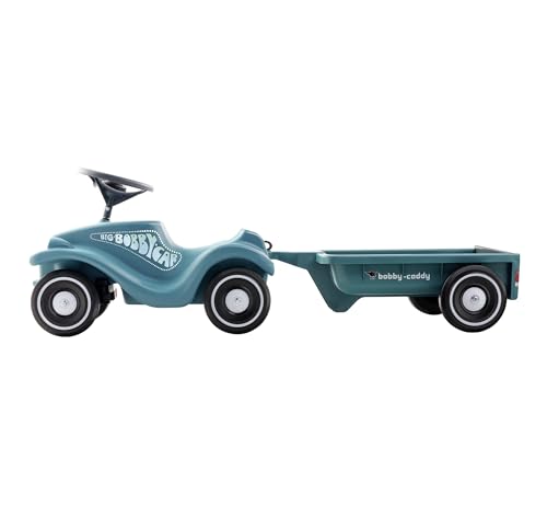 BIG Bobby Car Classic Eco 2.0 mit Anhänger - Rutschauto ab 1 Jahr aus Recycling-Material mit Caddy, Lenkrad und Hupe, für Kinder ab 1 Jahr (bis 50 kg), Türkis mit Grau – Bild 3