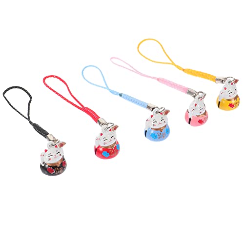 Lot de 5 Porte Porte Clé Chat la Cloche Maneki Neko, décorations à Suspendre en Forme de Chat Porte-Bonheur