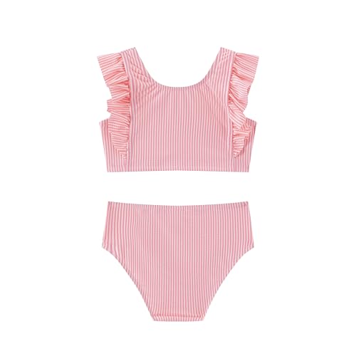 LIZENS Girls Two-Piece Set Sweet Striped Ruffles Swimsuit Breathable Quick-Dry for Kids 2-12 Years2