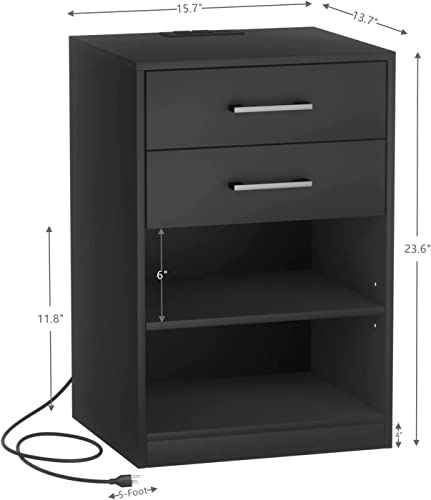 Irontar Nightstand With Charging Station, 2 Drawers Side Table With Usb Port And Outlets, Wooden Sofa Side Stand Cabinet, Storage Shelves With Sliding Drawer & Open Storage, 2 Pack Black Bzz001Be02 #TOP2