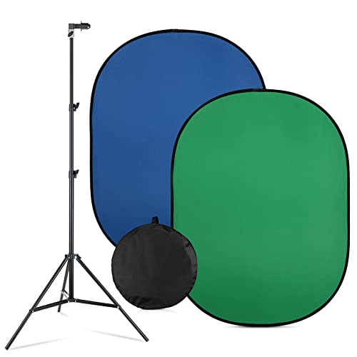 150*200cm Grüner Blauer Hintergrund 2-in-1 Zusammenklappbarer grüner Bildschirm Panel Hintergrund mit Support Stand Kit für Foto Studio Video Aufnahme, Live Streaming, YouTube Cover