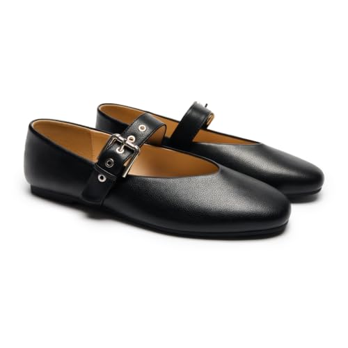 Image of C.Paravano Women's Flats Shoes | Comfortable Slip on Shoes | Ballet Flats Dress Shoes | Round Toe Mary Jane Flats with Metal Buckle Strap