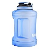 RINBOTTLE Large Water Bottle,Big Capacity Sports Water Bottle for Bodybuilding GMY Fitness,Plastic Water Jugs, Sports Water Container with Handle,2500ML 85oz Drinking Bottles (Blue with Coating)
