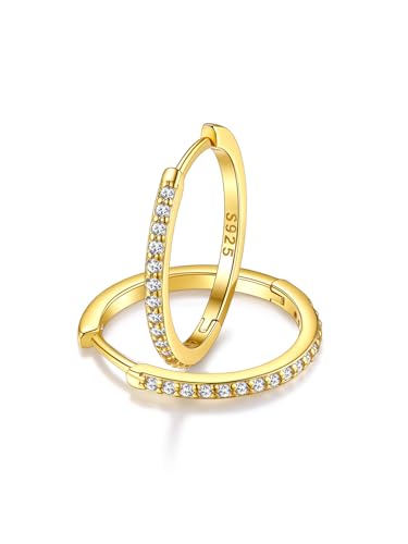 Image of FaithHeart Gold CZ Hoop Earrings for Women Hypoallergenic Silver Earring Hoops 16mm 925 Sterling Silver Earrings for Ladies
