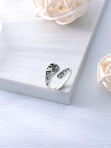 Image of Bee /Butterfly /Mustard Seed /Hummingbird /Cat /Rainbow Adjustable Ring for Women 925 Sterling Silver Spoon Rings for Women Size Fits Most People