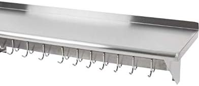 15 Inch. x 48 Inch. Stainless Steel Wall Mounted Pot Rack with Shelf and 18 Galvanized Hooks