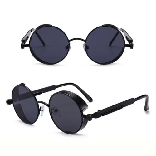 FORLUZ Gafas de sol redondas Steampunk para hombre y mujer, montura envolvente negra y marrón, estilo retro (NC1)