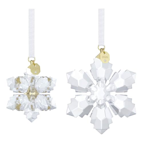 Image of Swarovski Annual Edition 3D Ornament Set 2026, Crystal Snowflake, Clear, Star Shape, 2 Piece Collectible Holiday Decoration, Amazon Exclusive