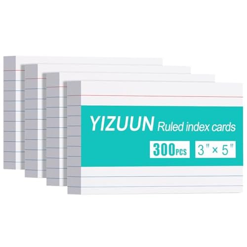 Index Cards 3×5, 300 Pack, Heavy Ruled Index Cards, Notecards 3×5 Lined, Flash Cards for Studying, Note Cards for Office, Home and School, White, 4 Packs of 75 Pack