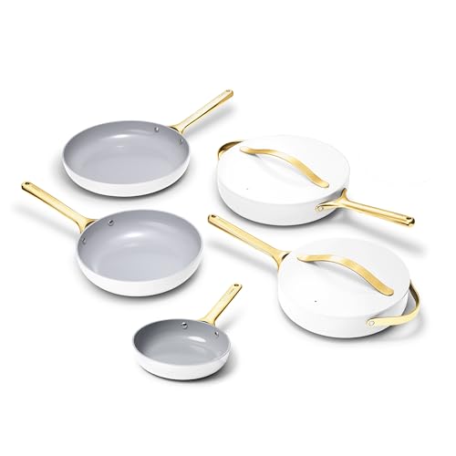Caraway 8in + 10in Fry + 12in Fry Set (no lids) + 3Qt+ 4.5Qt Saute Duo White