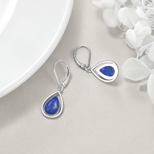 Dangle Earrings 925 Sterling Silver Opal Larimar Lapis Sapphire Turquoise Moss Agate Crystal Dangling Earrings Jewelry Gift for Women4