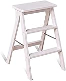 FXLYMR Leitern Teleskopleiter Faltbare Tritthocker, Klappbare Trittleiter Mit 3 Stufen, Hölzerne Trittleiter, Haushaltstreppenhocker Für Kinder Und Erwachsene, Tragbares Gartengerät,Weiß