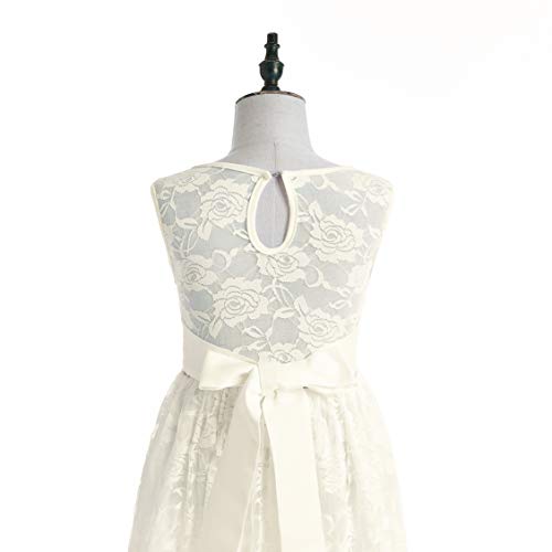 Weileenice Rustic Milky White Bohemian Flower Girls Dress Pearl Belt Wedding Bridesmaid Evening Prom Ball Gown Sleeveless Toddler Dedication Lace Formal Communion Long Christmas Dresses 8-9 Holiday #TOP1