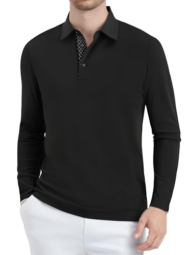 Alex Vando Mens Golf Shirt Moisture Wicking Quick-Dry Solid Long Sleeve Polo Shirts for Men2