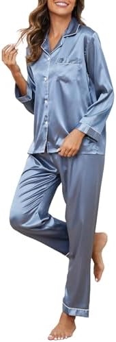 GAESHOW Womens Pajamas Set Silk Long Sleeve Sleepwear Button Down...
