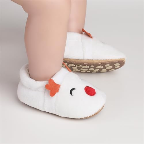 Baby Boy Girl Christmas Shoes Elk Christmas Tree Embroidery Fleece Flat Crib Shoes Winter Non-Slip First Walker4