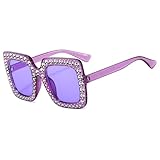 IKUVNA Oversized Crystal Rhinestone Sunglasses for Women Men Thick Frame Bling Glasses Sparkling Disco Glasses (Purple)