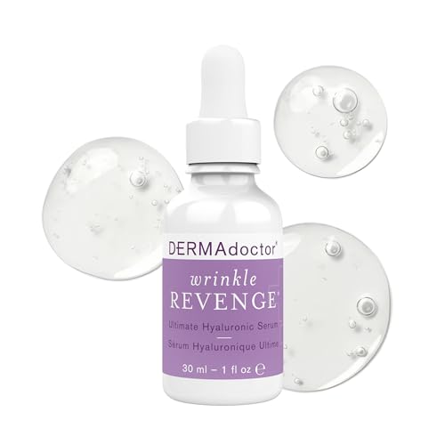 DERMAdoctor Serum For Face Anti Aging, Wrinkle Revenge Hyaluronic Acid Serum for Face, Dermatologist Formulated Hydrating Serum, Wrinkle Filler For Face & Hydrating Primer Fragrance Free - 1 fl oz