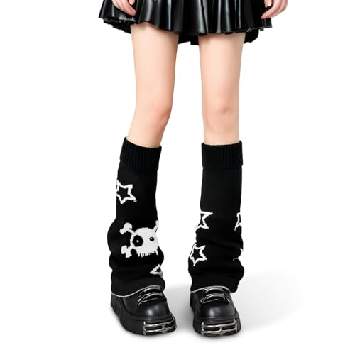 SIWOKJJO Calentadores Kawaii, Y2K Lolita japonesa calentadores de pierna calcetines largos, 80 Harajuku calcetines de punto cálido, para niñas mujeres Gyaru calentadores de pierna gótico Lolita