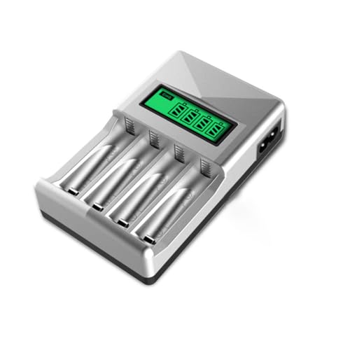 Hoement Cargador Inteligente Rápido de Pilas AA AAA con Ranuras Independientes y Pantalla LCD USB Compatible con Baterías Ni- Adaptador Europeo