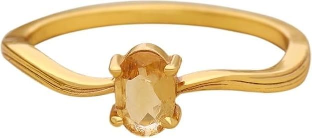 Natural Citrine Birthstone Ring For Women Minimalist 14K Gold Plated Dainty Oval Faceted Gemstone Statement Ring Handmade Jewelry Christmas Valentine Promise Gift For Her