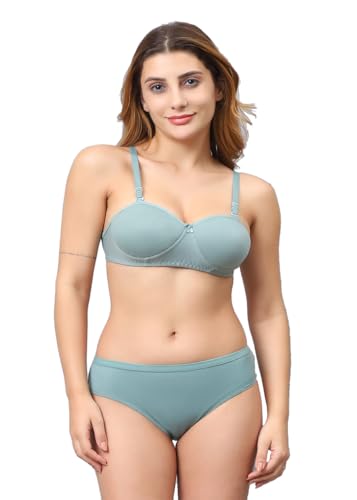 Image of Cotton Blend Light Padded Non Wired Full Coverage Bra and Panty Set Lingerie Set for Girls and Women