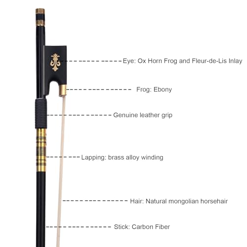Ecotown 4/4 Professional Carbon Fiber Violinbogen - Full Size Orchesterbogen mit mongolischem Rosshaar & Fleur-de-Lis Design, Pro-Grade Low-Maintenance für Konzertniveaus