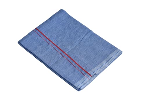 Image of Pure Cotton Dhoti for Men (1.28 x 1.87 m) | Solid Panchalu with Varied Small Color Border | Kerala Cotton Veshti, Khadi Dhoti | Lightweight Pooja & Temple Wear