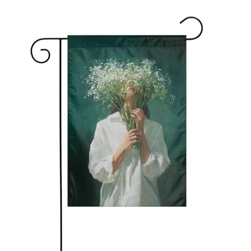 Woman White Flower Dark Emerald Green Garden Flag 12x18 Vertical Double Sided Farmhouse Holiday Outside Decorations Yard Flag
