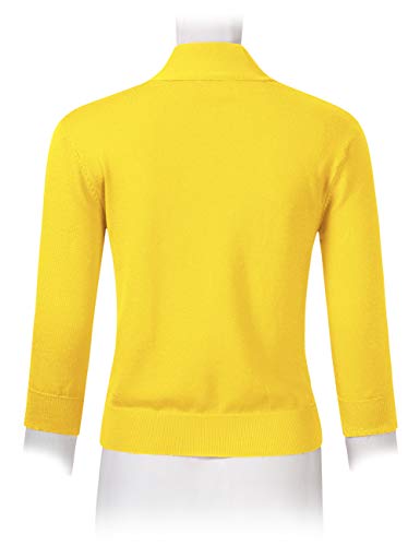 Image of GloryStar Women's 3 /4 Sleeve Open Front Cropped Cardigan Sweater Lightweight Knit Short Shrugs (XS, Yellow)