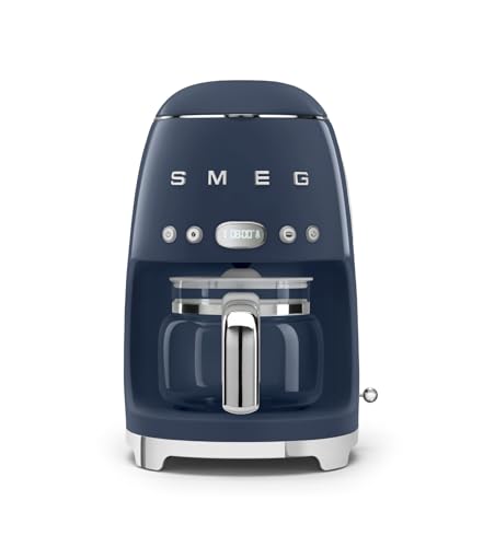 Smeg, Machine à Café Filtre DCF02NBEU, Fonction Arôme et Autostart, Carafe en Verre Jusqu'à 12 Tasses, 2 Niveaux d'Intensité, Mode Maintien au Chaud, 1050 W, Blue Navy