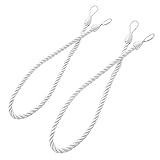RYB HOME Ropes Holdbacks for Curtain Drapes - Natural Thick Ropes/Tiebacks with Buckle Cord for Indoor/Outdoor Use with Hook or Directly for Window Treament Panels (Set of 2, White)