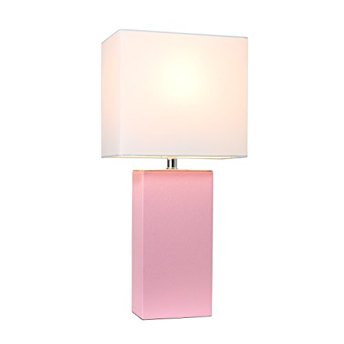 Elegant Designs Lt1025-Pnk Modern Leather Table Lamp With White Fabric Shade, Pink #TOP2