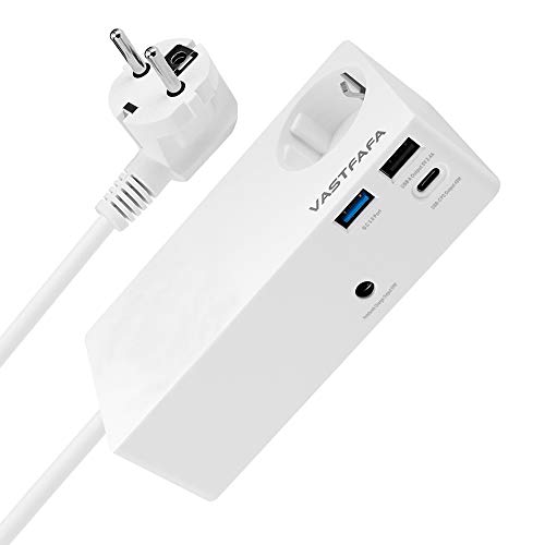 VASTFAFA Steckdosenleiste mit USB C Ladegerät,Quick Charge QC3.0 USB Port, Surge Protector Mehrfachsteckdose (5 in 1 Kabelloses Ladegerät, Weiß)