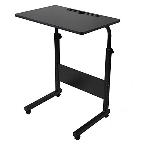 Einstellbare Fach Tisch, Sofa Side Nachttisch Laptopwagen tragbarer Schreibtisch mit arretierbaren Rollen Overbed Tabelle Laptopwagen, Schwarz