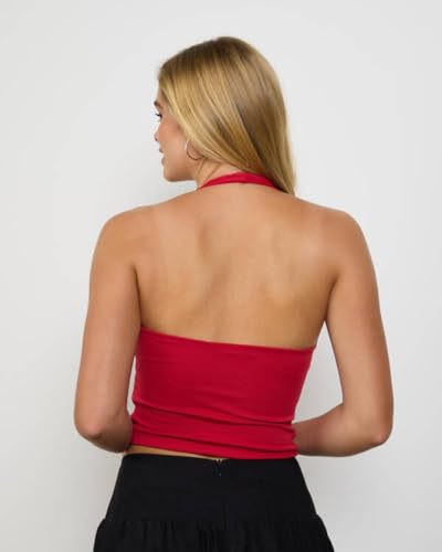 Image of SIGHTBOMB Seamless Super Soft V Halter Neck Microfiber SOFTLINE Active WEAR /Casual WEAR Cuddle Spaghetti TOP for Women