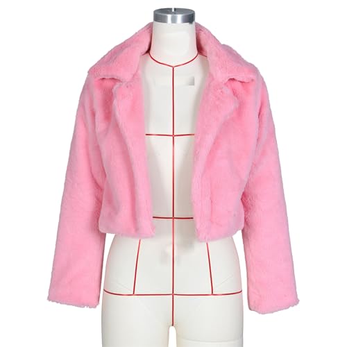 Womens Cropped Faux Fur Coat Shaggy Notch Lapel Fleece Cardigan Jacket Thicken Warm Fuzzy Outerwear Winter4