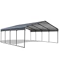 EROMMY 20x20FT Stable Metal Carport, All-Weather Heavy-Duty Carports with Strong Base, Sturdy Car Shed with Galvanized Steel Roof and Frame, Easy Assembly Car Port for 2 Cars, Tractors, Boat, Gray
