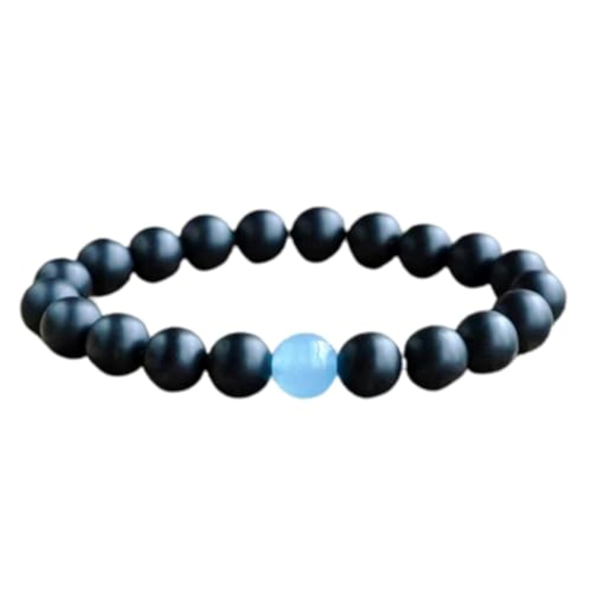 Natural Matte Onyx With Blue Jade 8mm Round Bead Stretchable Bracelet, Unisex