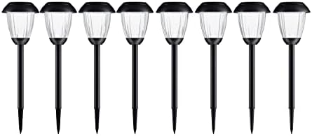 Pure Garden Solar Path Lights, Set of 8-16” Tall Stainless Steel Outdoor Stake Lighting for Garden, Landscape, Yard, Driveway, Walkway (Black)