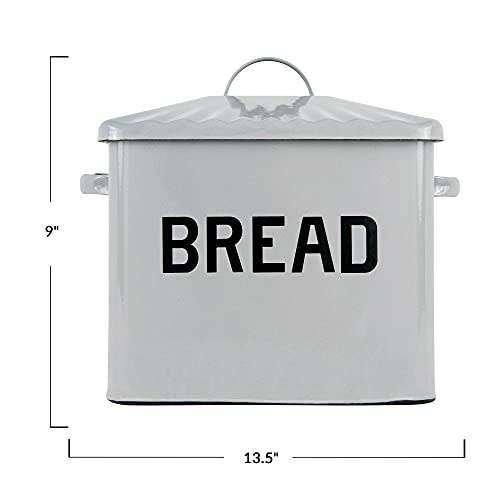 Creative Co-Op Enameled Metal Bread Box With Lid And Handles; Rustic Farmhouse Storage Décor For Kitchen, Grey #TOP2