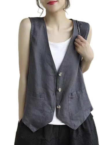 Kinghua Linen Vest Women 2025 Sleeveless Blazer Lightweight Spring Jackets Summer Blazer Button Down Casual Cardigan Tops
