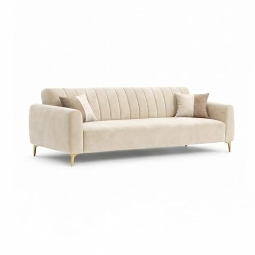 Image of Habibi Rich Velvet Suede 3+2 Seater Sofa Set | Spacious Soft Touch Comfort Seating | 5 Person Seating | Modern Living Room Sofa Set (Cream)
