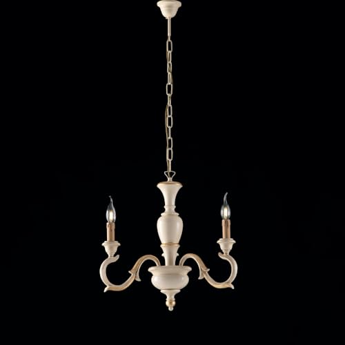 Lustre en bois ivoire style classique avec feuille d'or suspension 43x50 cm