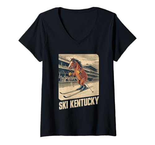 Womens Ski Kentucky Horse Skier Skiing racehorse bluegrass racing V-Neck T-Shirt