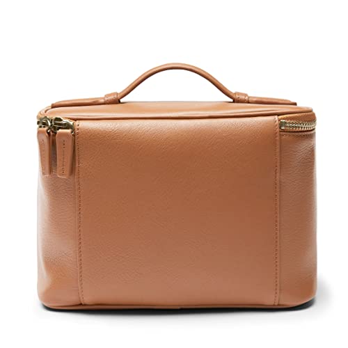 Leatherology Cognac Top Handle Medium Train Case Cosmetic Makeup Bag Organizer For Women #TOP4