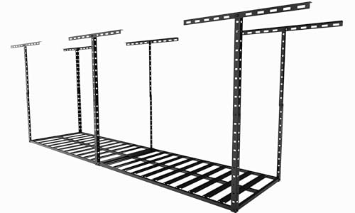 Image of SunsGrove 2x8 Overhead Garage Storage Rack Organization, Adjustable Ceiling Mounted Storage Racks, 800LBS Weight Capacity, 22 inch-40 inch Ceiling Dropdown, Hammertone Black